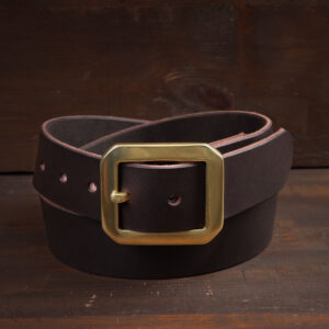 Nils Dark Brown Leather Belt with Brass Buckle