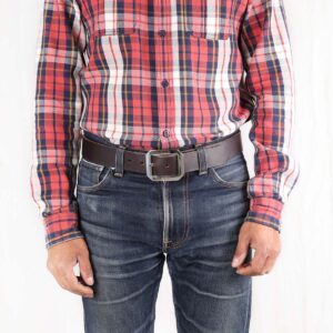 Nils Dark Brown Leather Belt with Stainless Steel Buckle Front