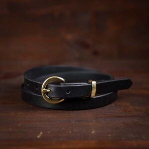 Nora Black Skinny Leather Belt With Brass Buckle