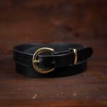 Nora black thin leather belt with brass buckle