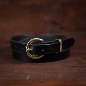 Nora black thin leather belt with brass buckle