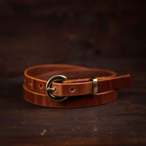 Nora Brown Skinny Leather Belt With Brass Buckle