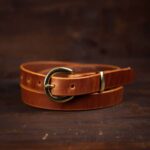 Nora Brown Thin Leather Belt With Brass Buckle