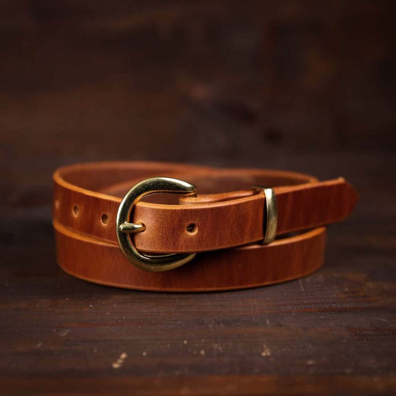 Nora Brown Thin Leather Belt With Brass Buckle