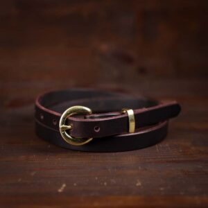 Nora Dark Brown Skinny Leather Belt With Brass Buckle