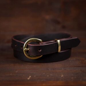 Nora Dark Brown Thin Leather Belt With Brass Buckle