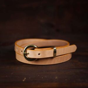 Nora Natural Skinny Leather Belt With Brass Buckle
