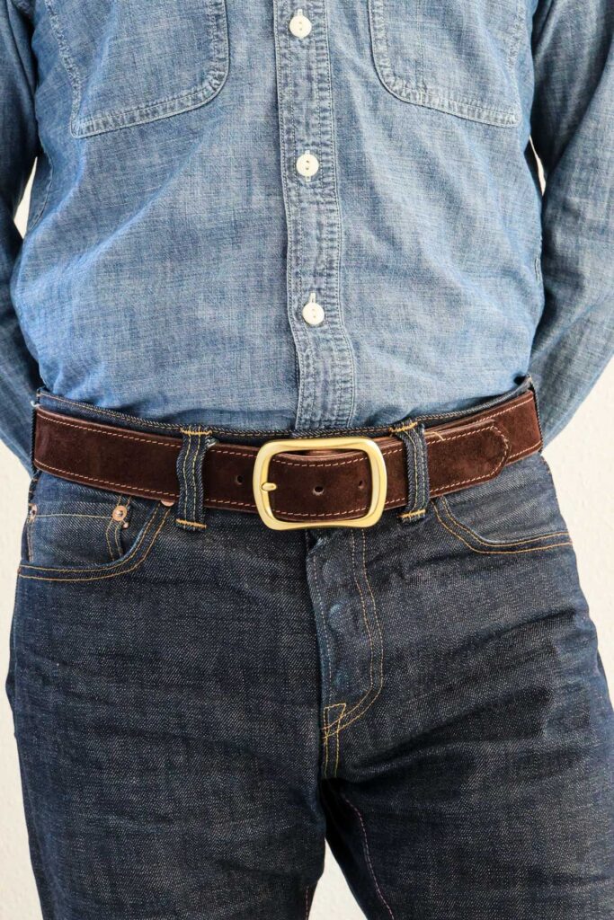 Roughout Suede Mocha on denim