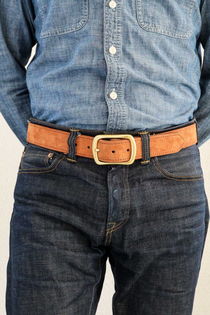 Roughout Suede Tan on denim