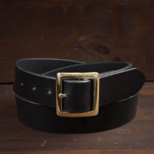 Sam Black Leather Belt with Brass Buckle