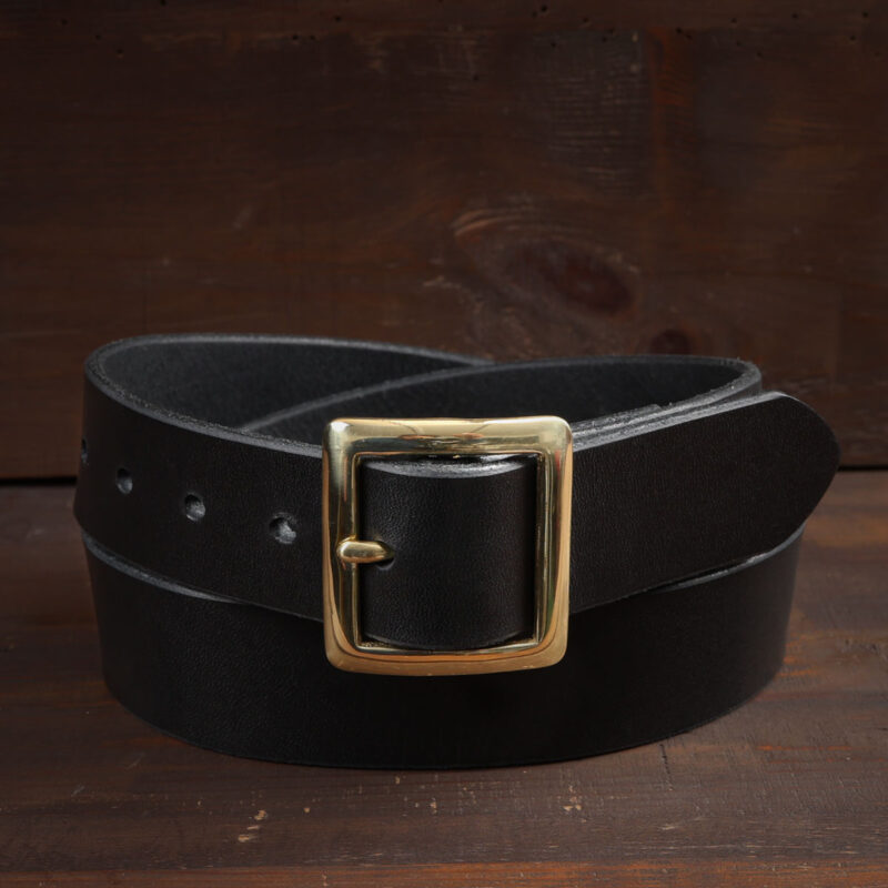 Sam Black Leather Belt with Brass Buckle