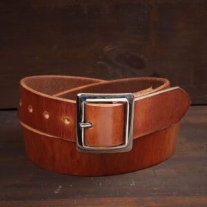 Sam Brown Leather Belt with Stainless Steel Buckle