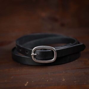 Sara black skinny leather belt with silver buckle