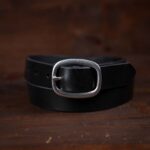 Sara black slim leather belt with silver buckle
