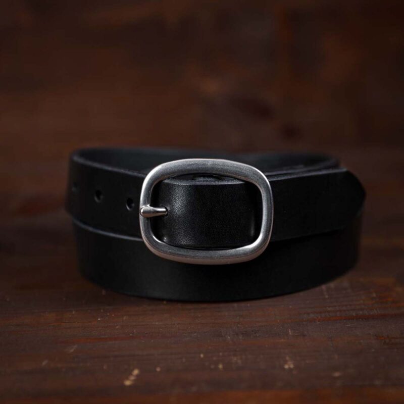 Sara black slim leather belt with silver buckle