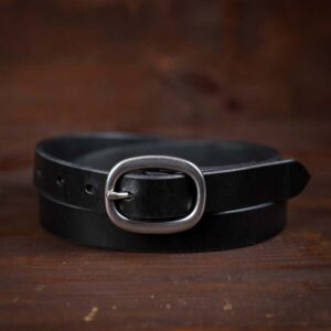Sara Black Thin Leather Belt Silver Buckle