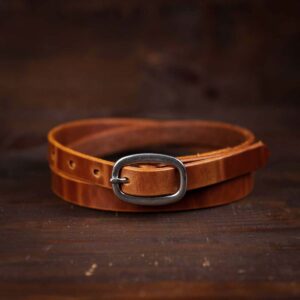 Sara brown skinny leather belt with silver buckle