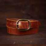 Sara brown slim leather belt with brass buckle