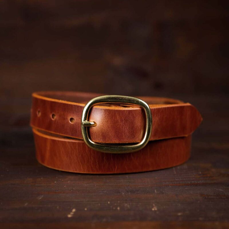 Sara brown slim leather belt with brass buckle