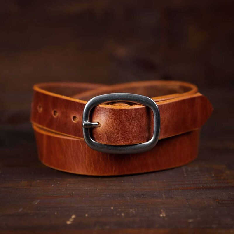 Sara brown slim leather belt with silver buckle