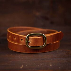 Sara brown thin leather belt with brass buckle