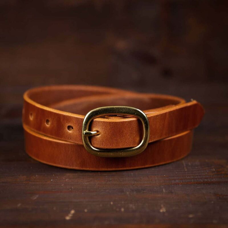 Sara brown thin leather belt with brass buckle