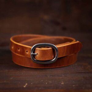 Sara brown thin leather belt with silver buckle