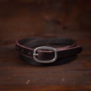 Sara dark brown skinny leather belt with silver buckle