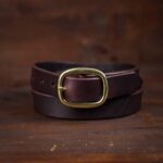 Sara dark brown slim leather belt with brass buckle