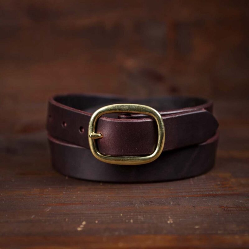 Sara dark brown slim leather belt with brass buckle