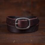 Sara dark brown slim leather belt with silver buckle
