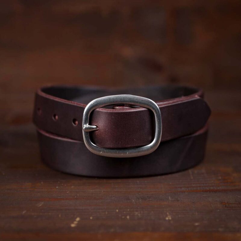 Sara dark brown slim leather belt with silver buckle