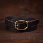 Sara dark brown thin leather belt with brass buckle