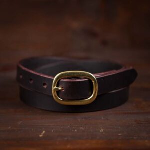 Sara dark brown thin leather belt with brass buckle