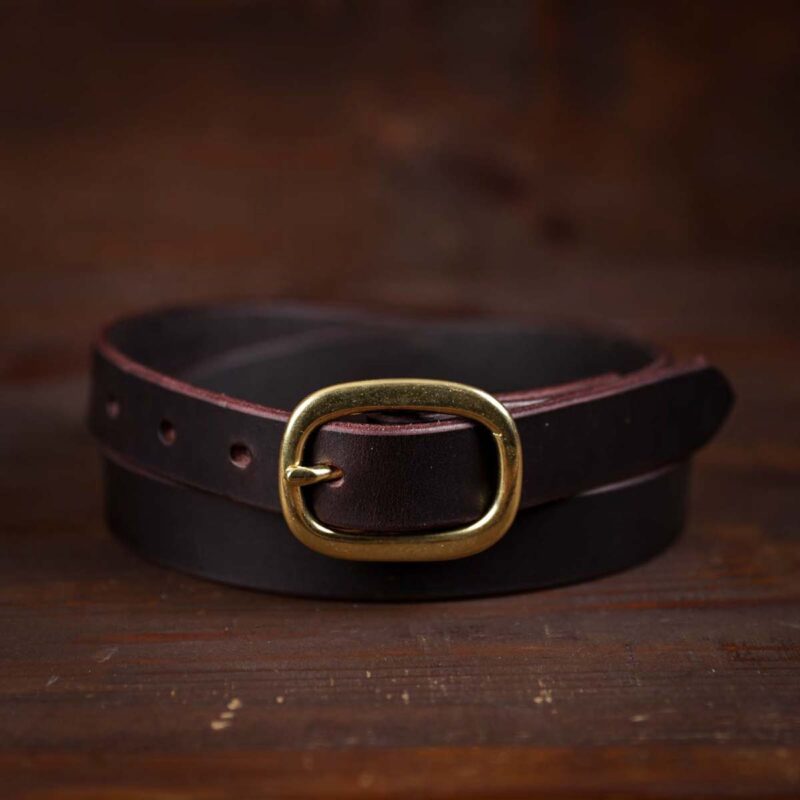Sara dark brown thin leather belt with brass buckle