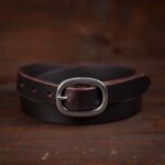 Sara dark brown thin leather belt with silver buckle