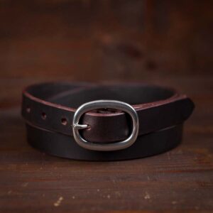 Sara dark brown thin leather belt with silver buckle