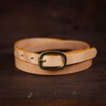 Sara natural skinny leather belt with brass buckle
