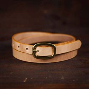 Sara natural skinny leather belt with brass buckle