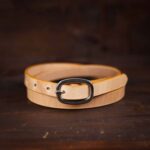 Sara natural skinny leather belt with silver buckle