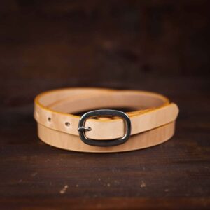 Sara natural skinny leather belt with silver buckle
