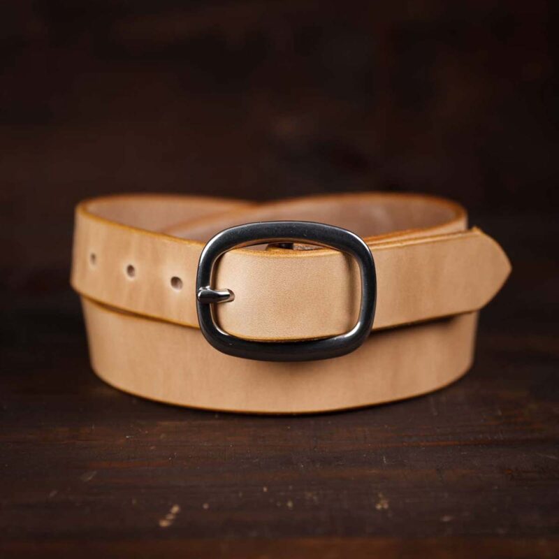 Sara natural slim leather belt with silver buckle