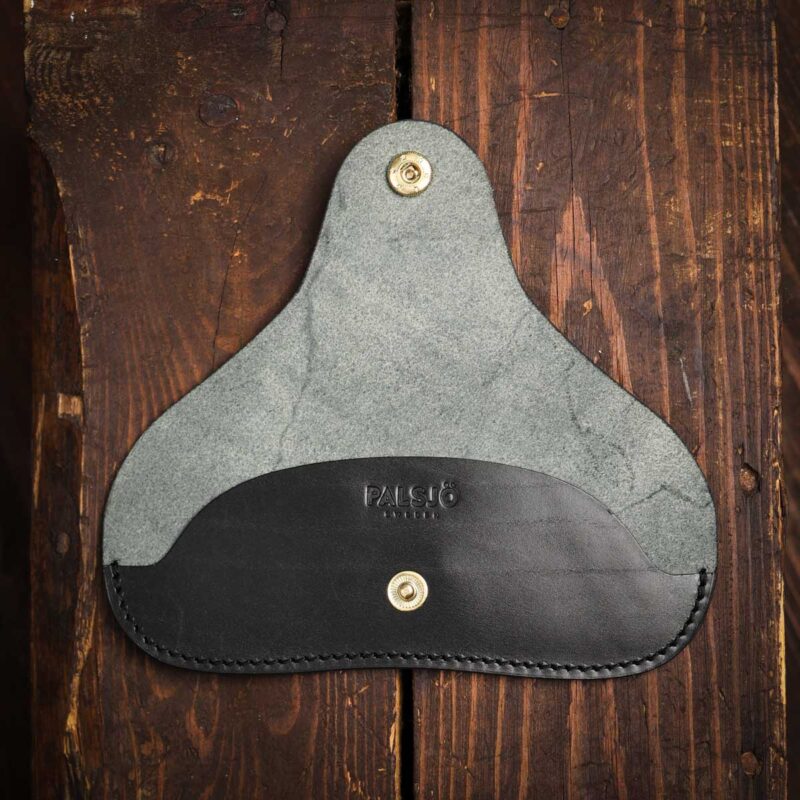 Slim Leather Glasses Case Black open