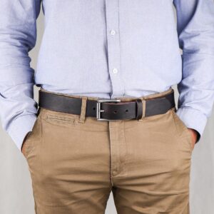 Vidar Dark Brown Leather Dress Belt front